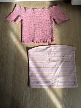 wild fable Pink Smocked Off-Shoulder Crop Top